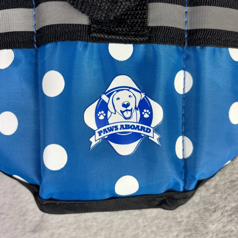 Paws Aboard Dog Life Jacket Blue Polka Dot Reflective Safety‎ Vest X-Small